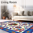 Colorful Floral Basket Medallion Border Rug