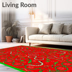 Crimson Swirls And Green Foliage Rug