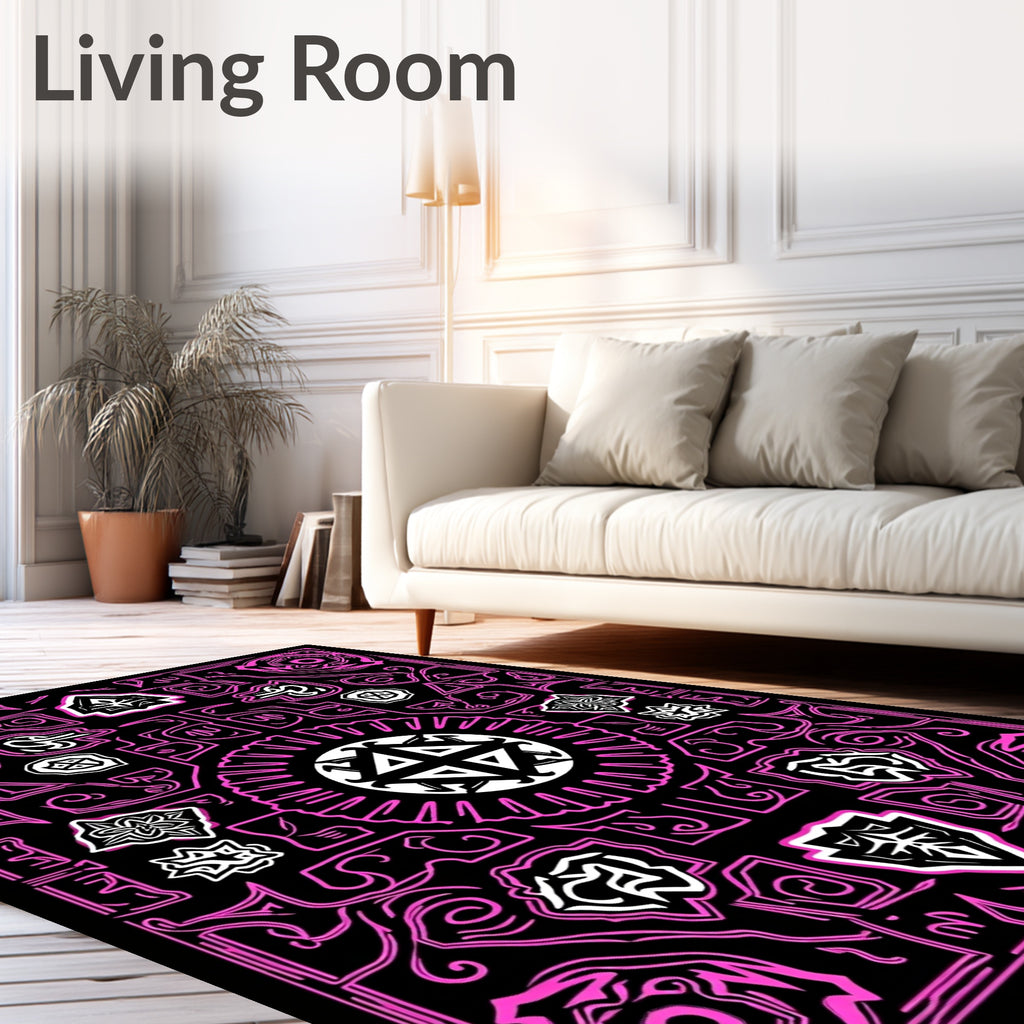 Vibrant Pink Symmetric Geometric Mandala Rug