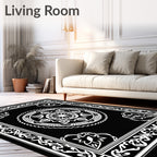 Classic Black White Medallion Border Rug