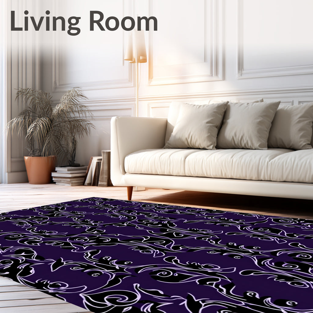 Deep Purple Scrollwork Baroque Rug