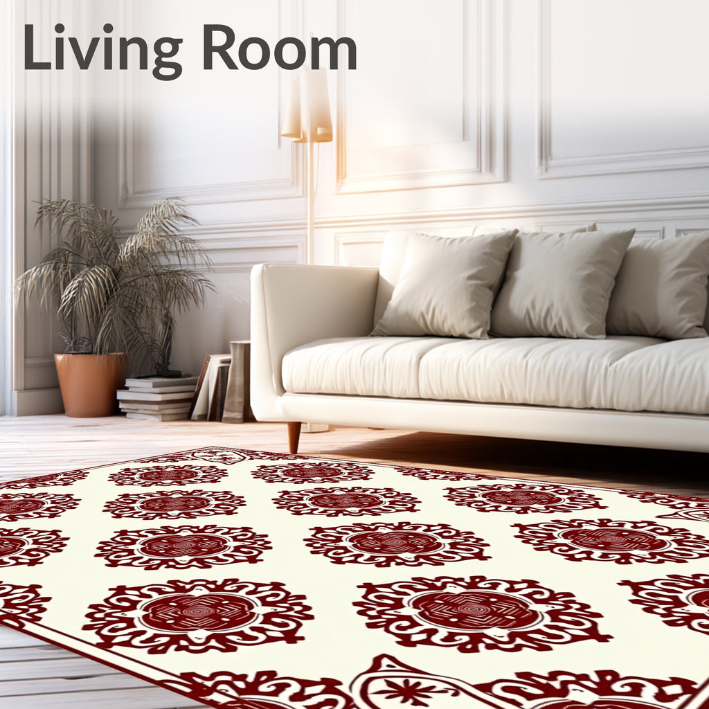 Deep Red Vintage Floral Medallion Rug