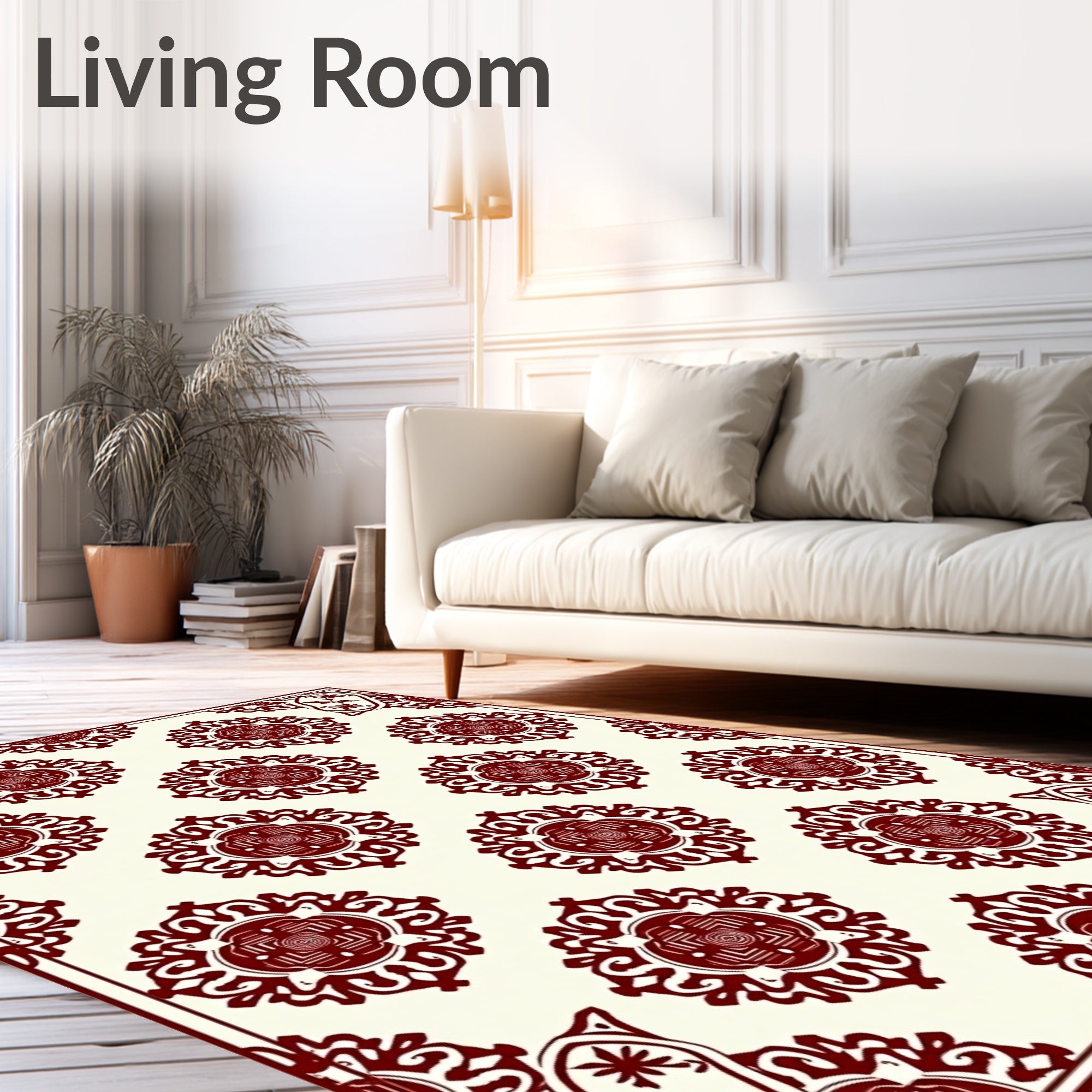 Deep Red Vintage Floral Medallion Rug