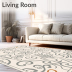 Cream Grey Filigree Arabesque Flourish Rug
