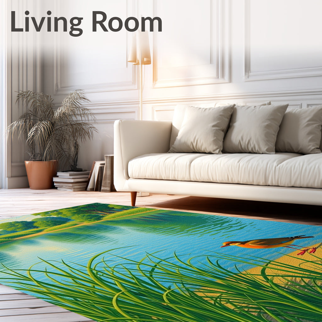 Serene Lakeside Bird and Reeds Rug