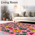 Pink Citrus Garden Leaf Collage Rug