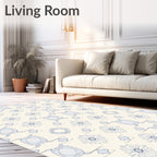 Soft Blue Ivory Floral Square Medallion Rug