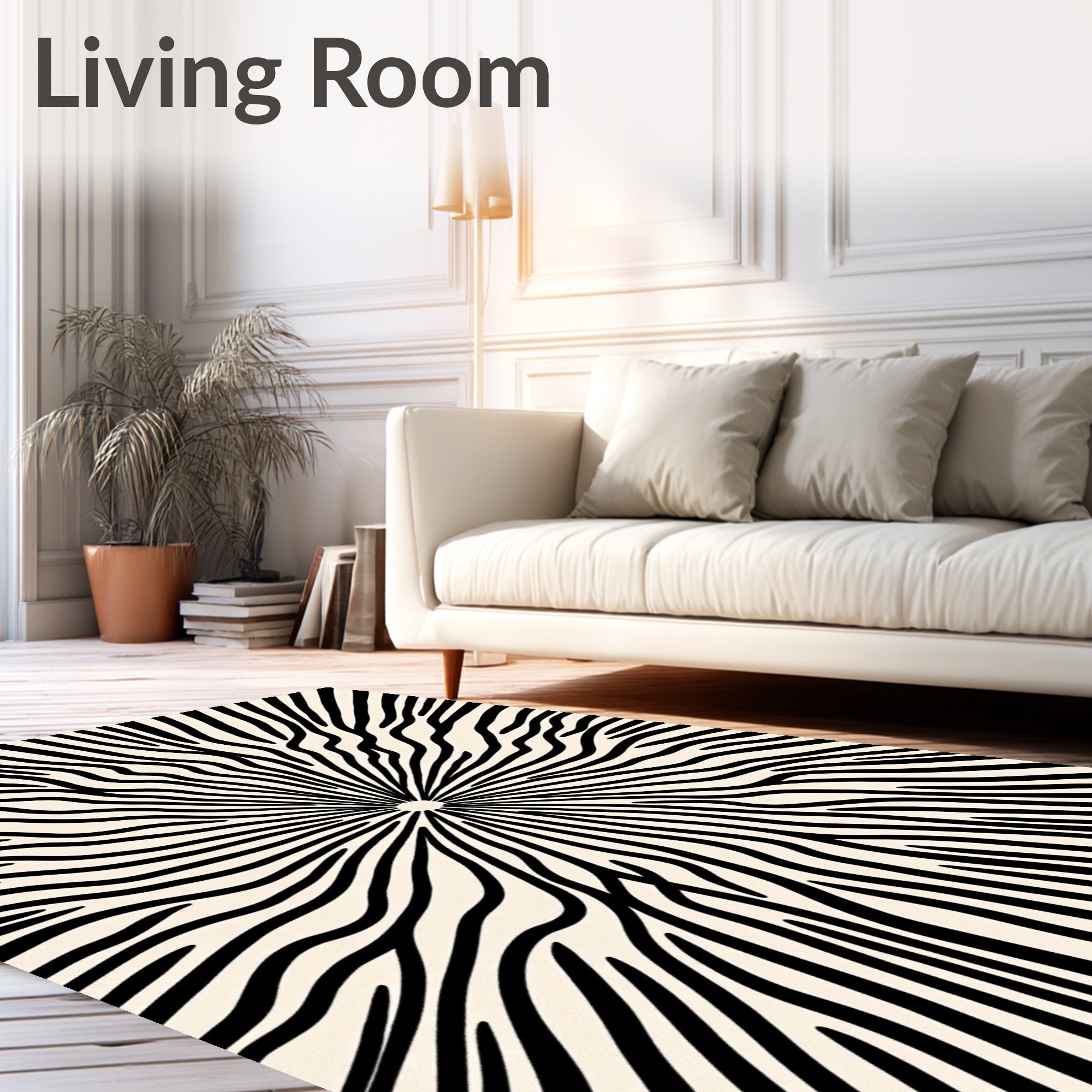 Radiating Black Organic Stripe Rug