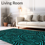 Cyan Swirls and Triangles Abstract Art Rug