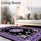 Purple Black Starburst Medallion Border Rug