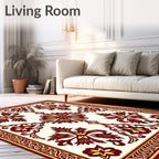 Maroon Gold Floral Medallion Frame Rug