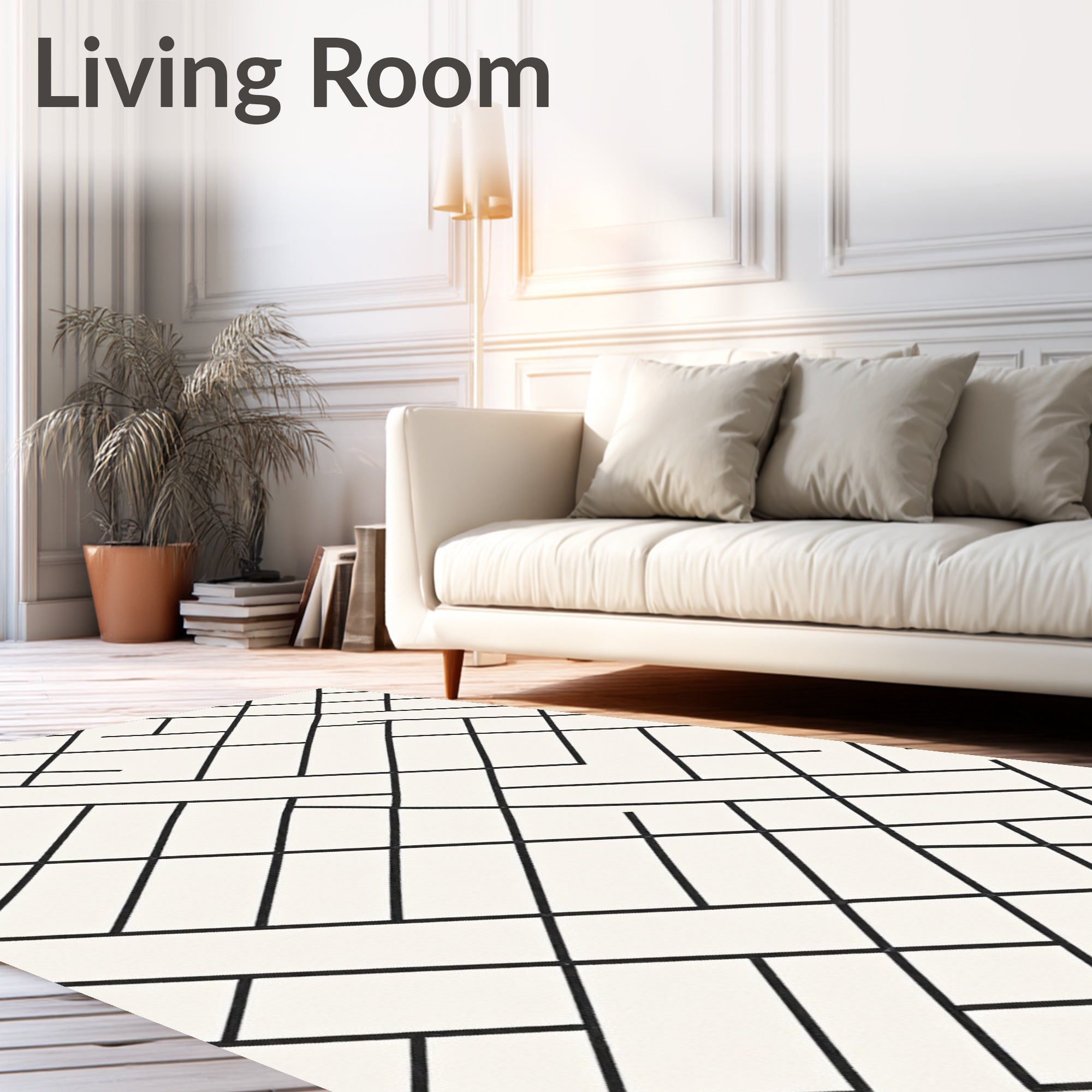 Modern Black White Interlocking Geometric Rug