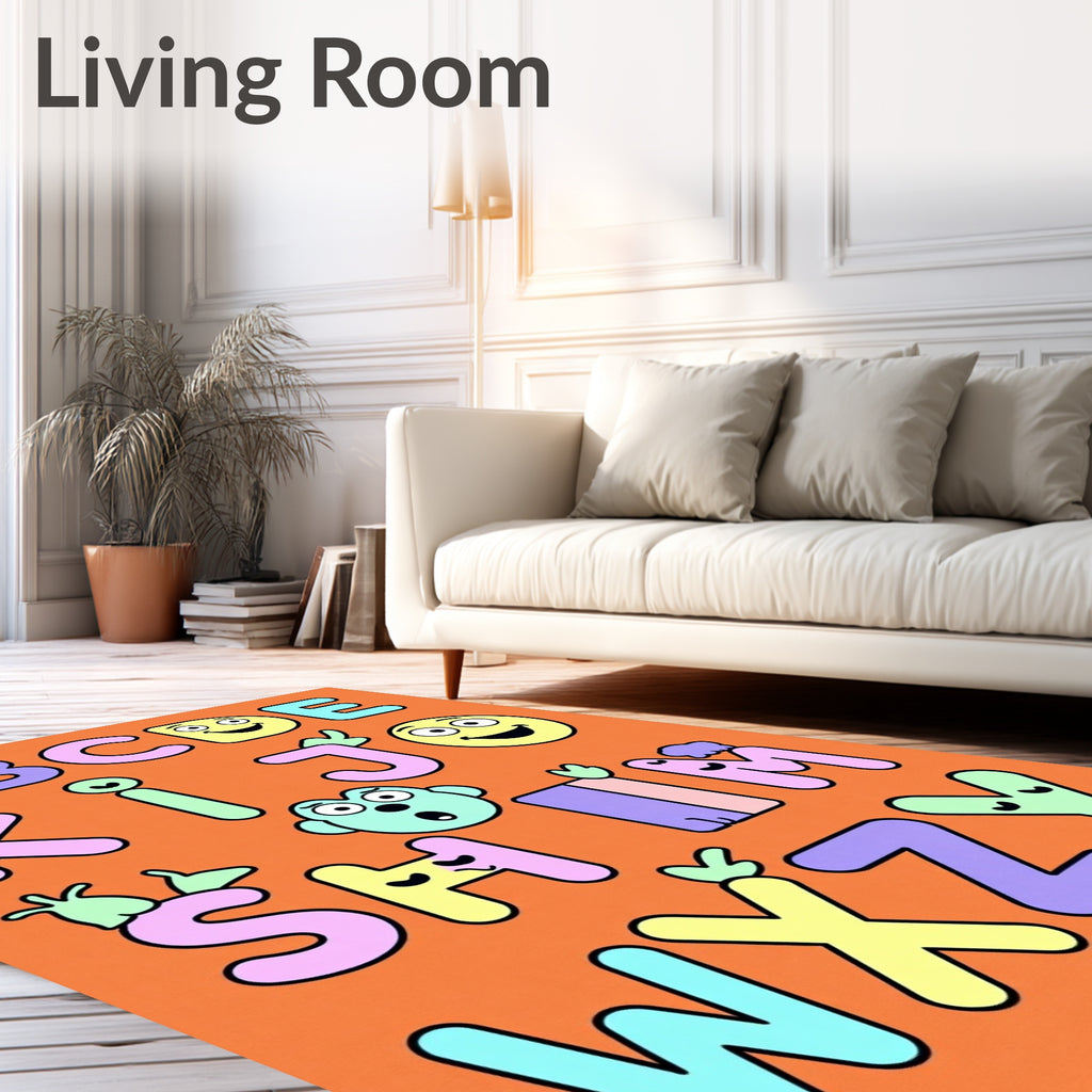 Whimsical Alphabet Faces And Letters Rug