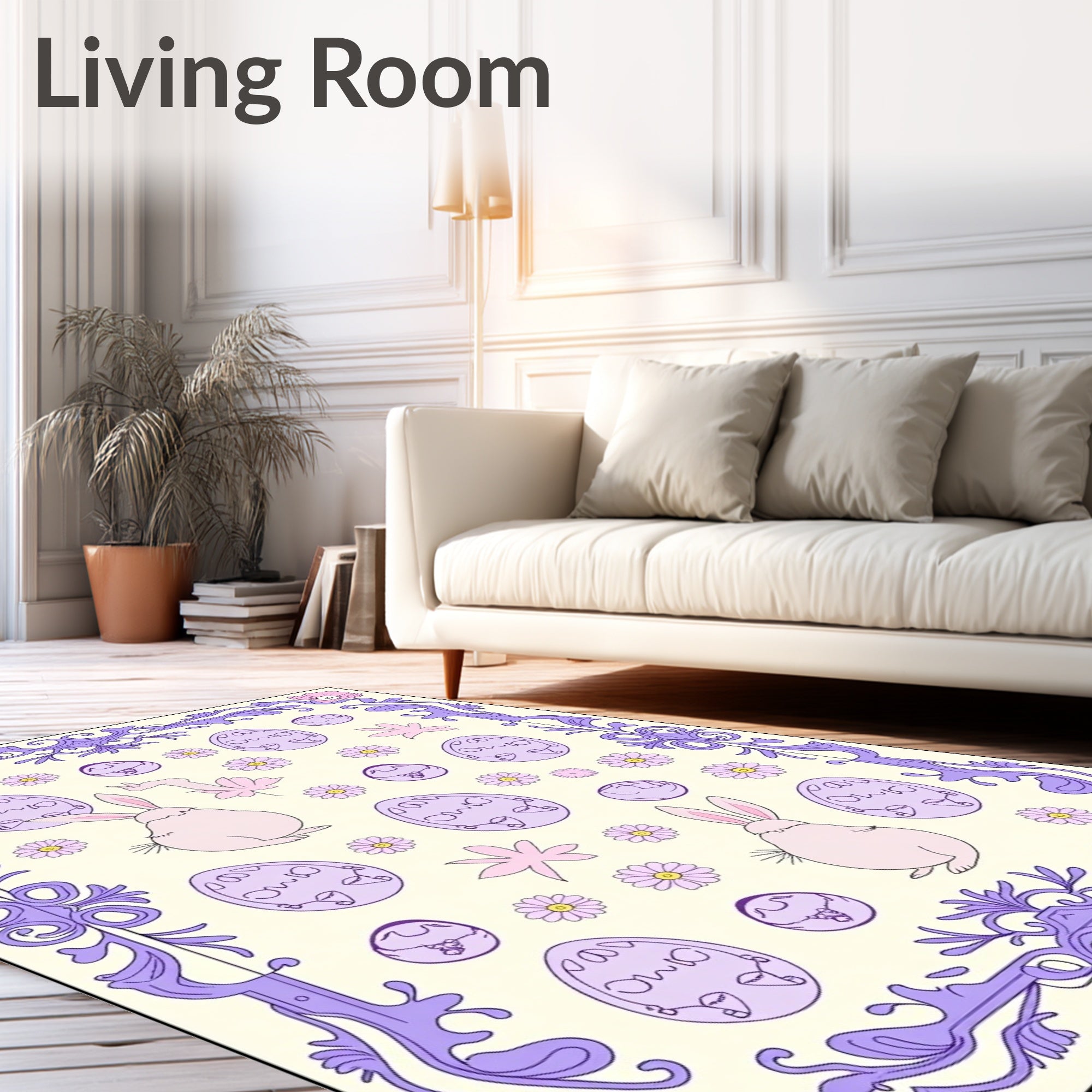 Pastel Purple Easter Bunny Eggs FloralRug Rug