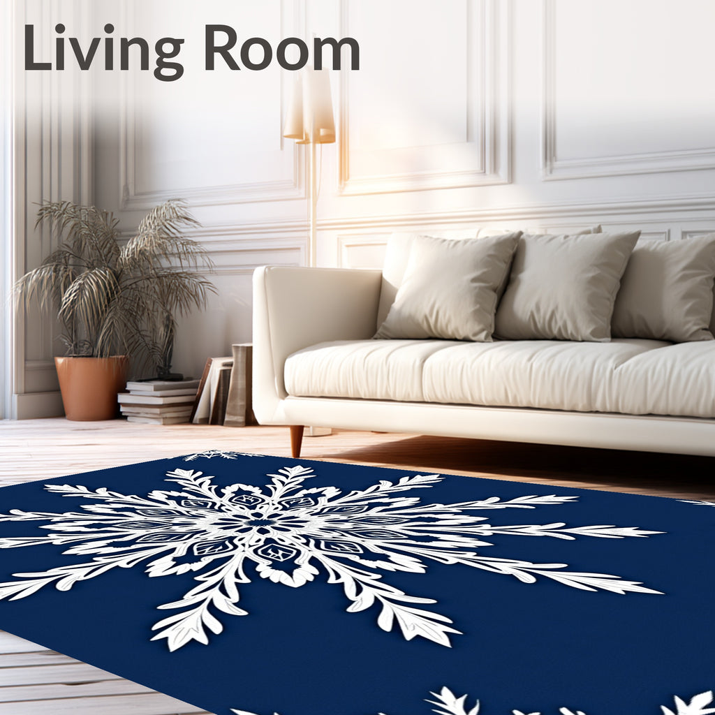 Navy White Lace Snowflake Mandala Rug