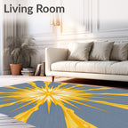 Radiant Yellow Sunburst With Blue Background Rug