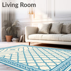 Coastal Blue Lattice Diamond Arrangement Rug