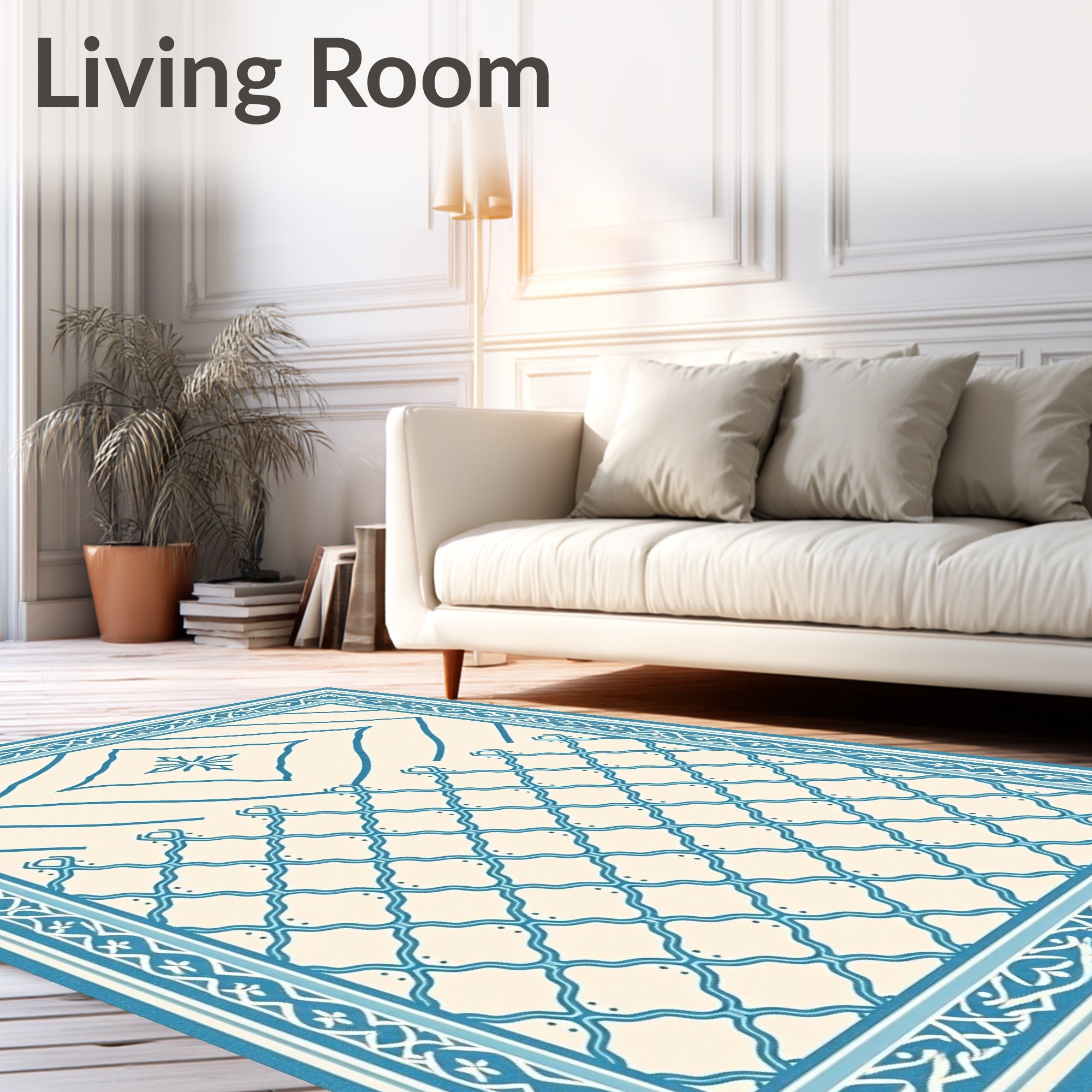 Coastal Blue Lattice Diamond Arrangement Rug