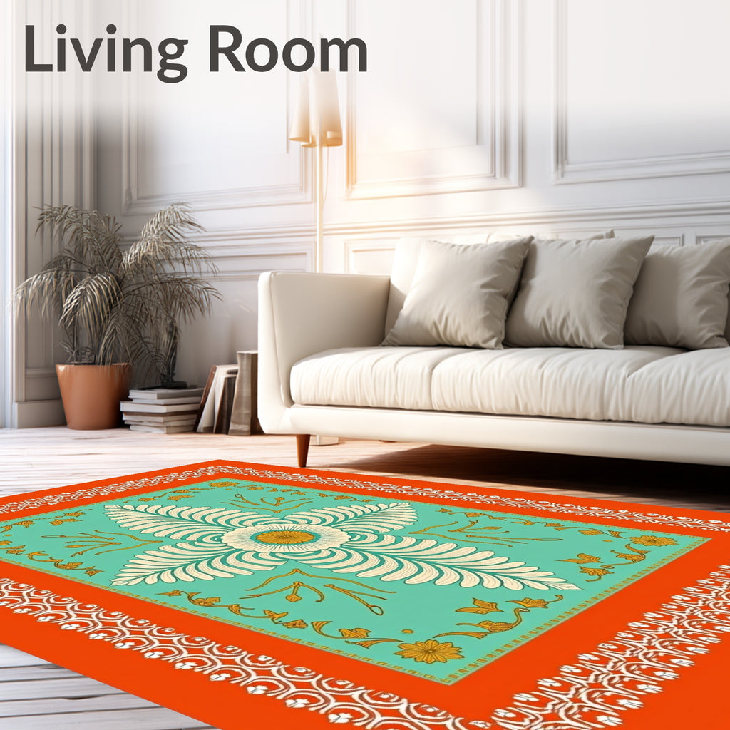 Emerald Floral Medallion Orange Border Rug