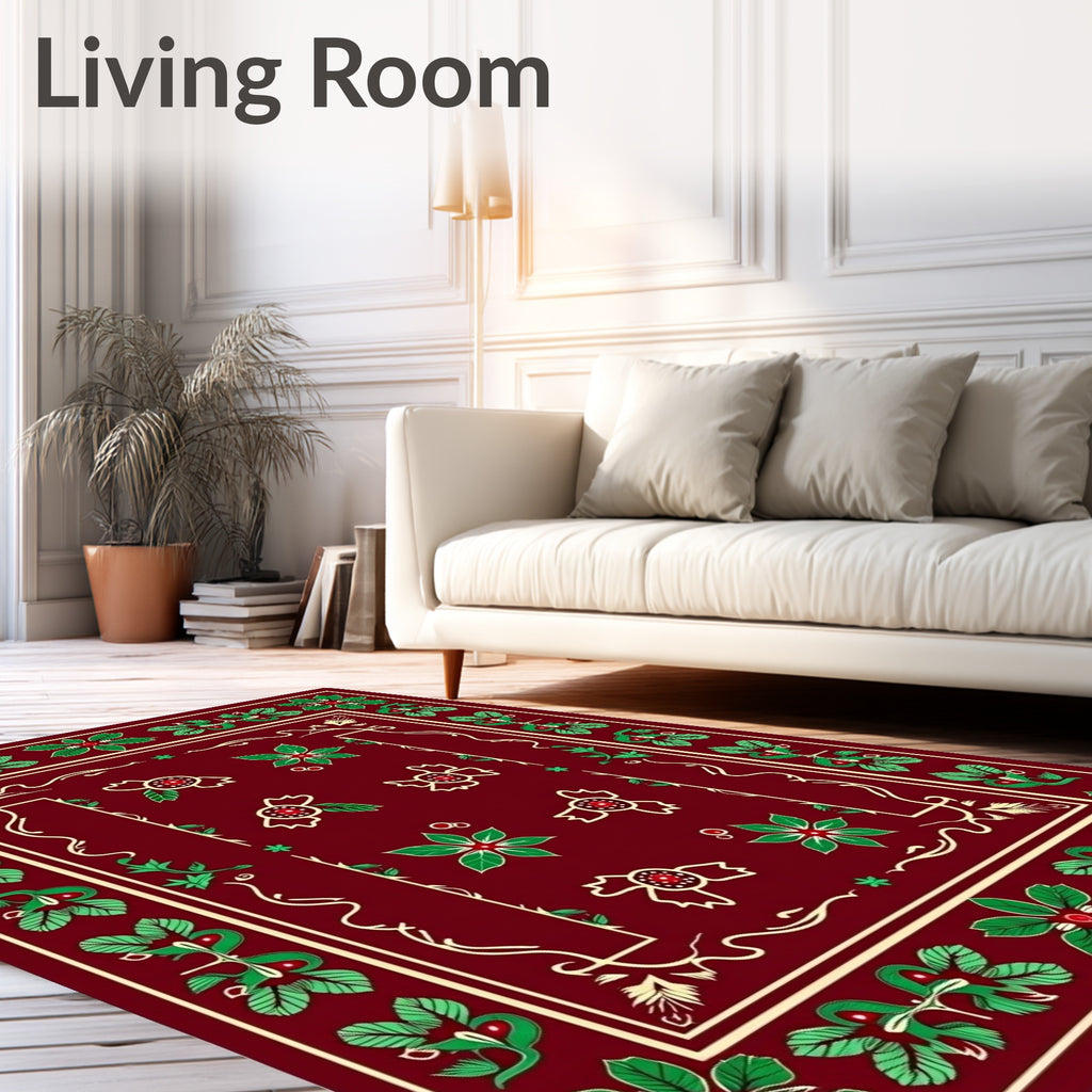 Crimson Poinsettia Ribbon Swirl Rug