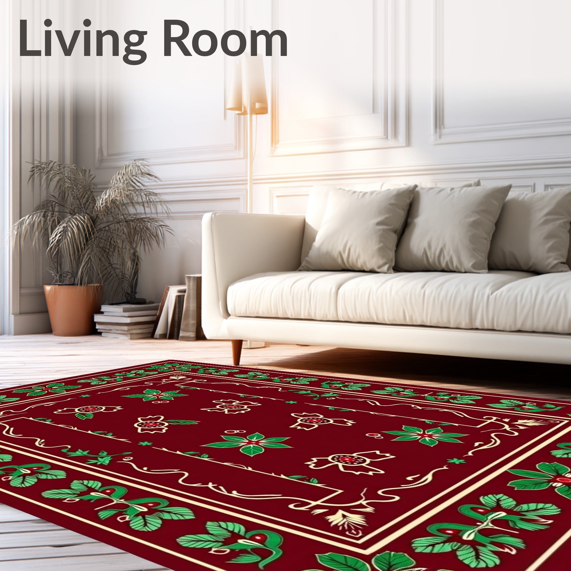 Crimson Poinsettia Ribbon Swirl Rug