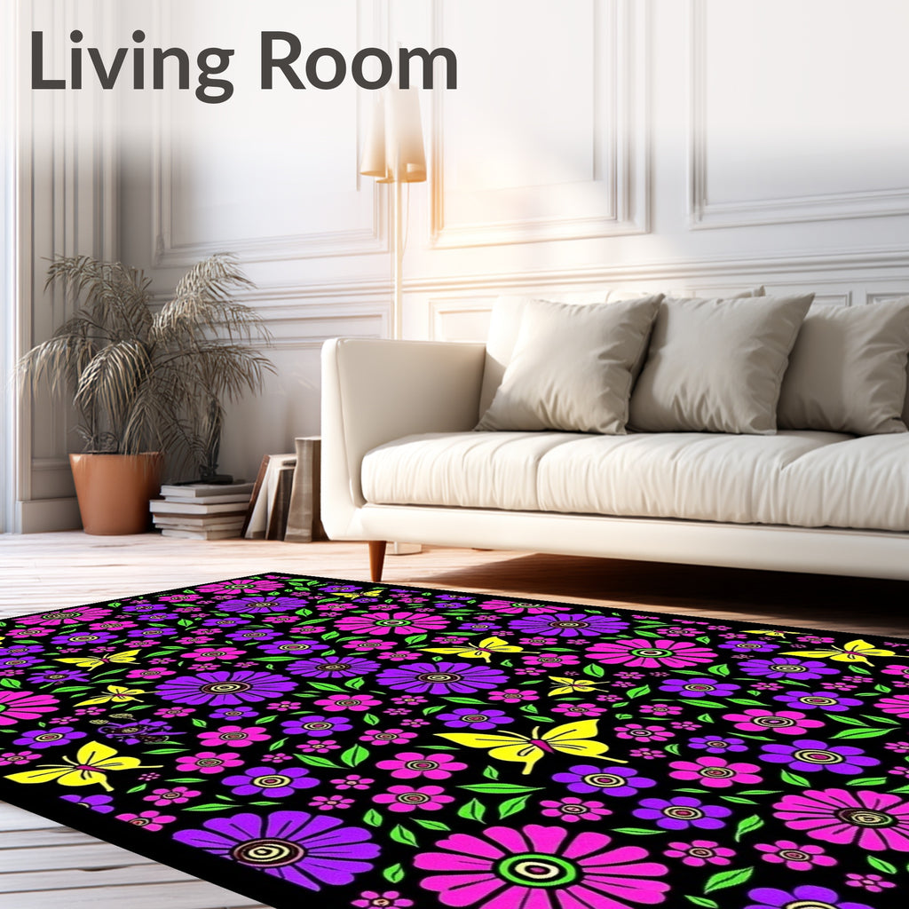 Vibrant Floral Butterfly Medley Rug
