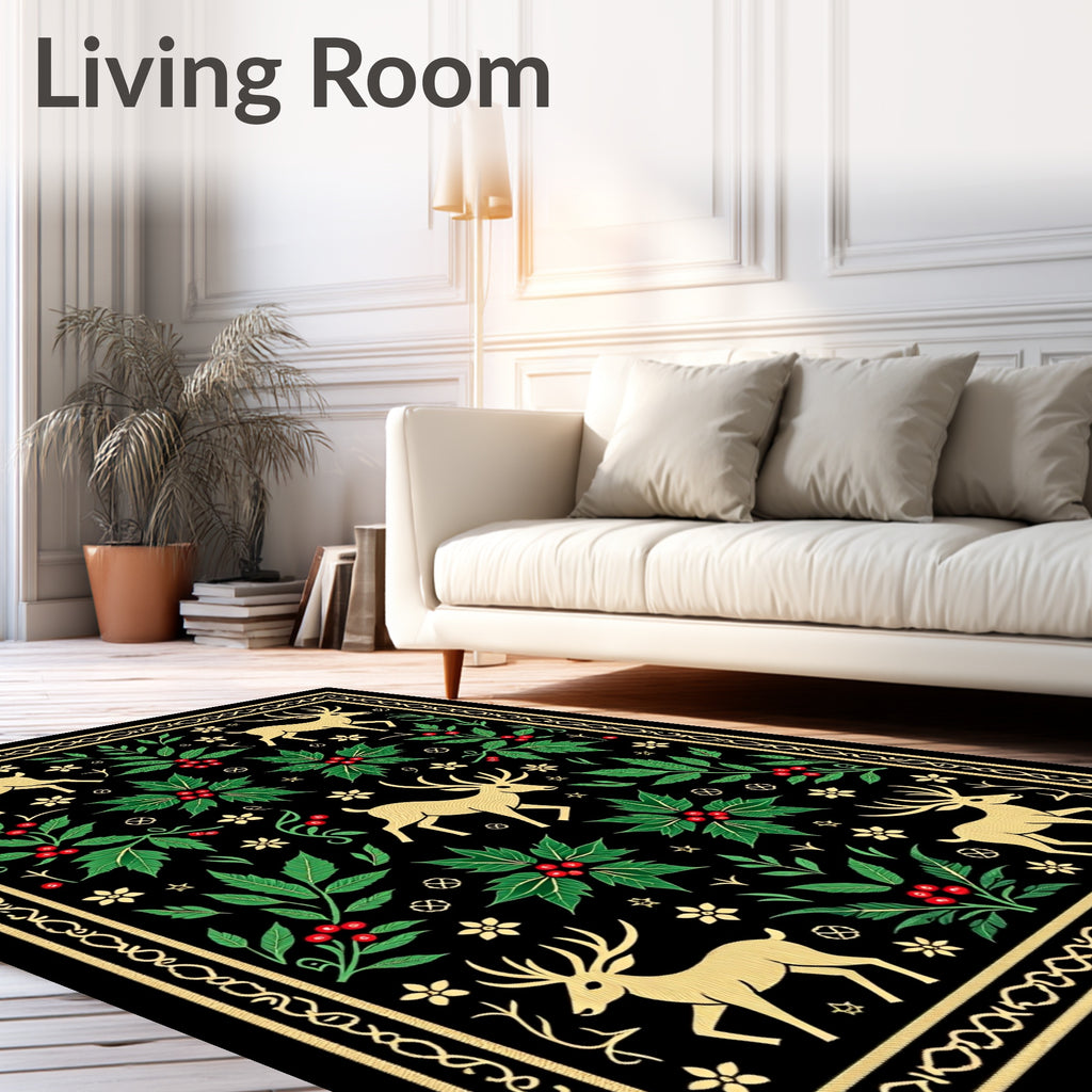 Golden Deer Holly Meadow Rug
