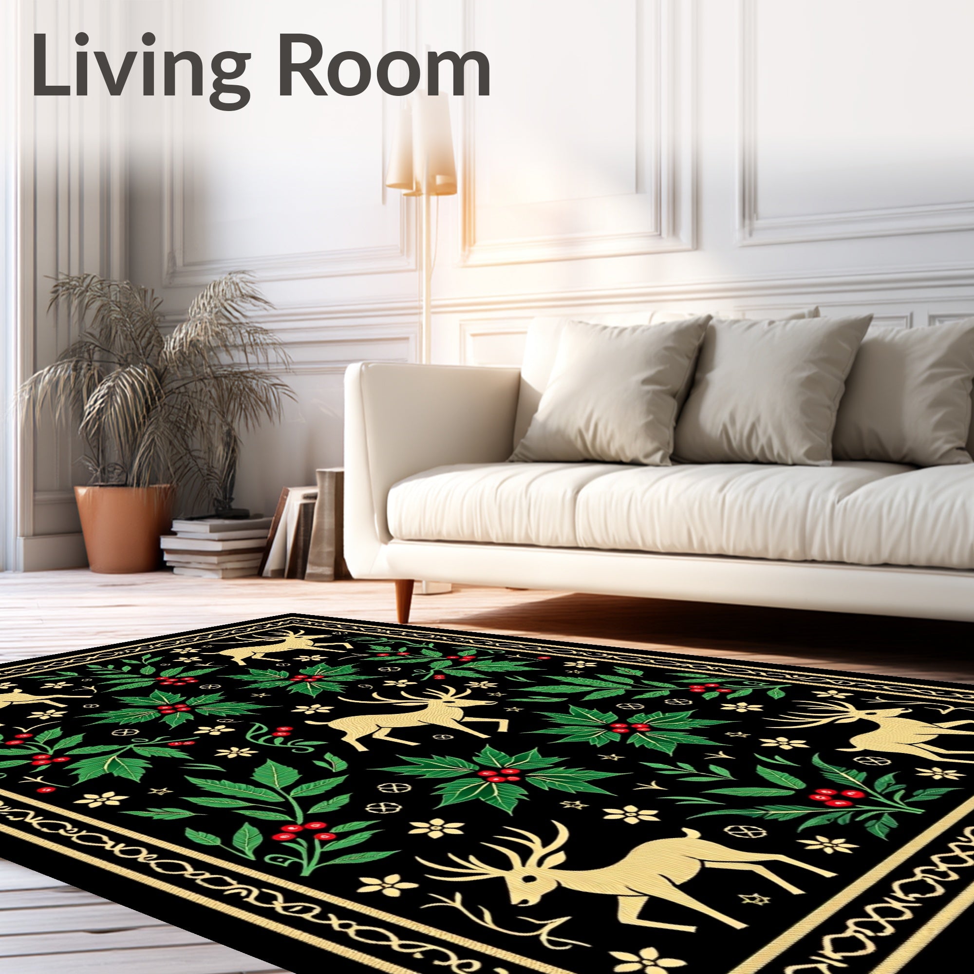 Golden Deer Holly Meadow Rug