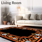 Whimsical orange white skull border Rug
