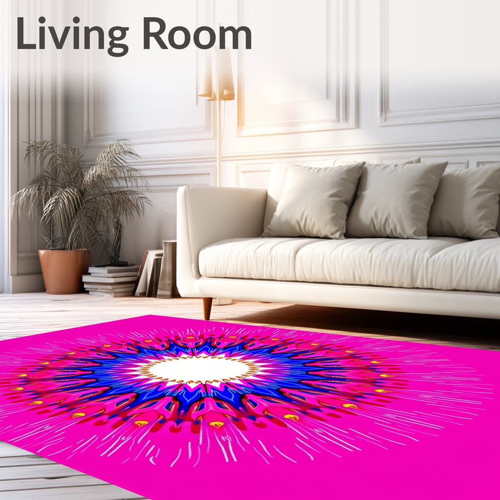 Vibrant Pink Blue Sunburst Mandala Rug