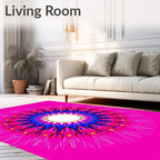 Vibrant Pink Blue Sunburst Mandala Rug