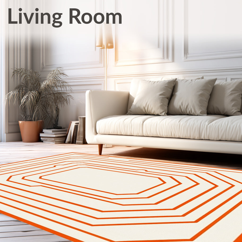 Concentric Orange Octagon Border Rug