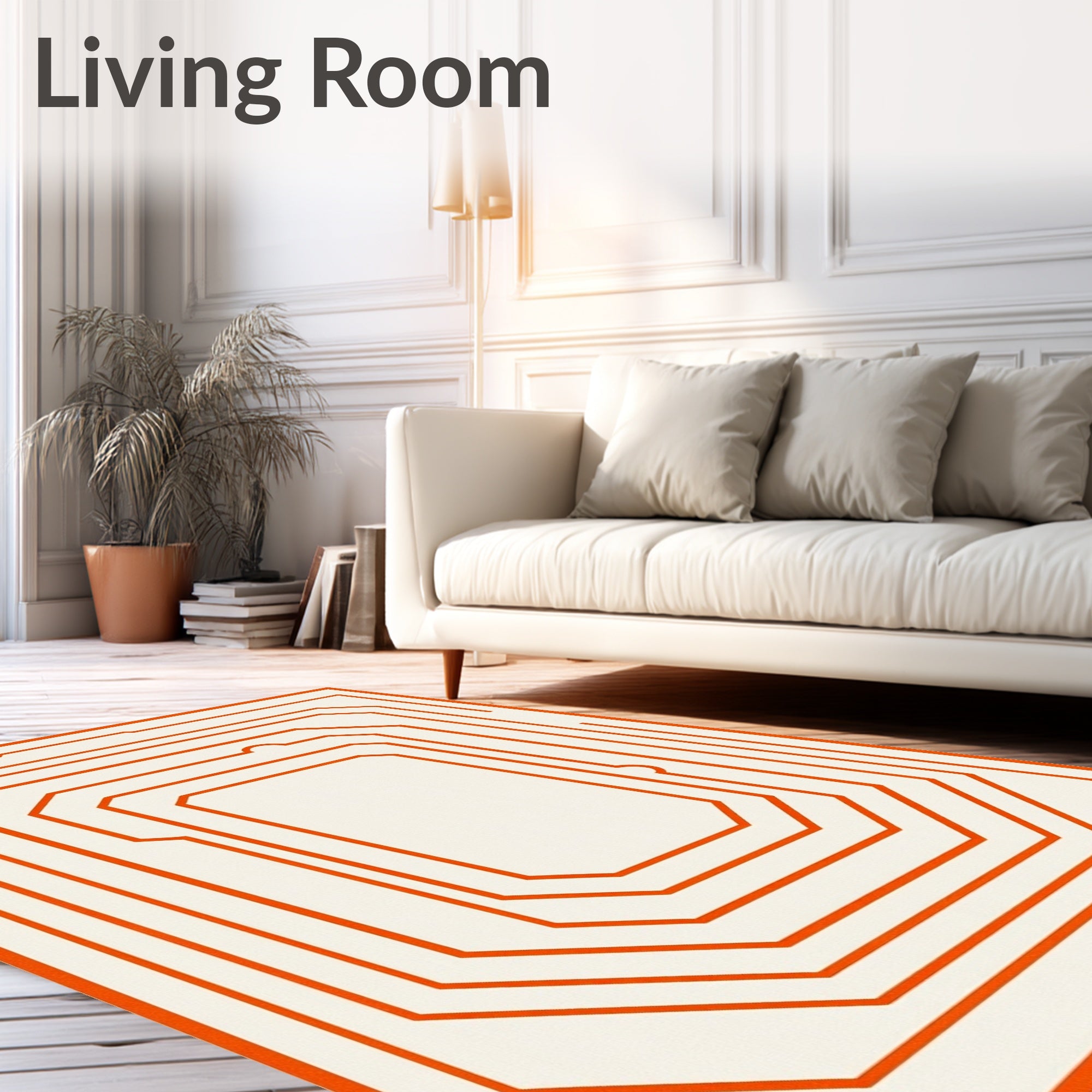 Concentric Orange Octagon Border Rug
