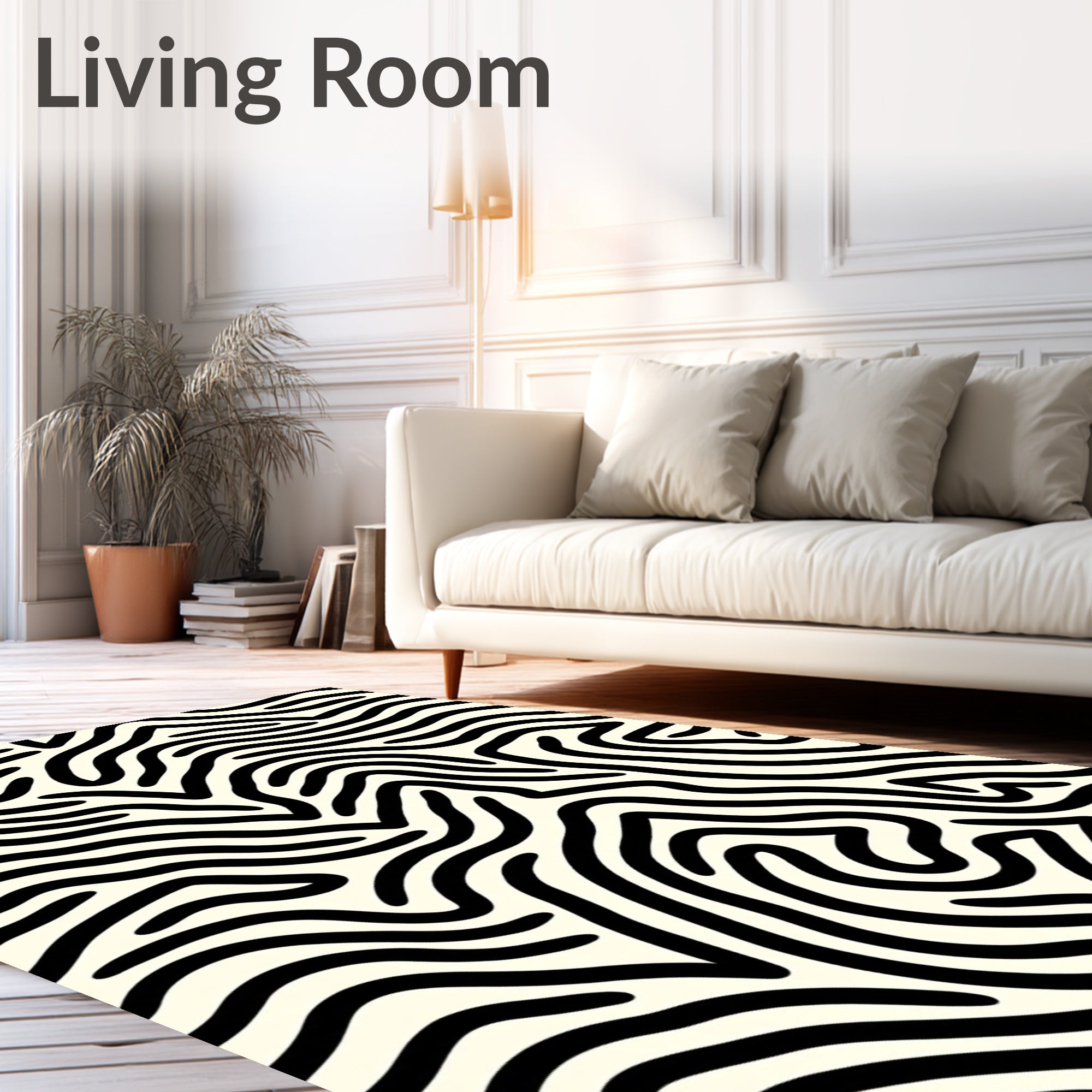 Black Cream Abstract Zebra Stripe Rug