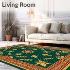 Deep Green Gold Leaf Border Rug