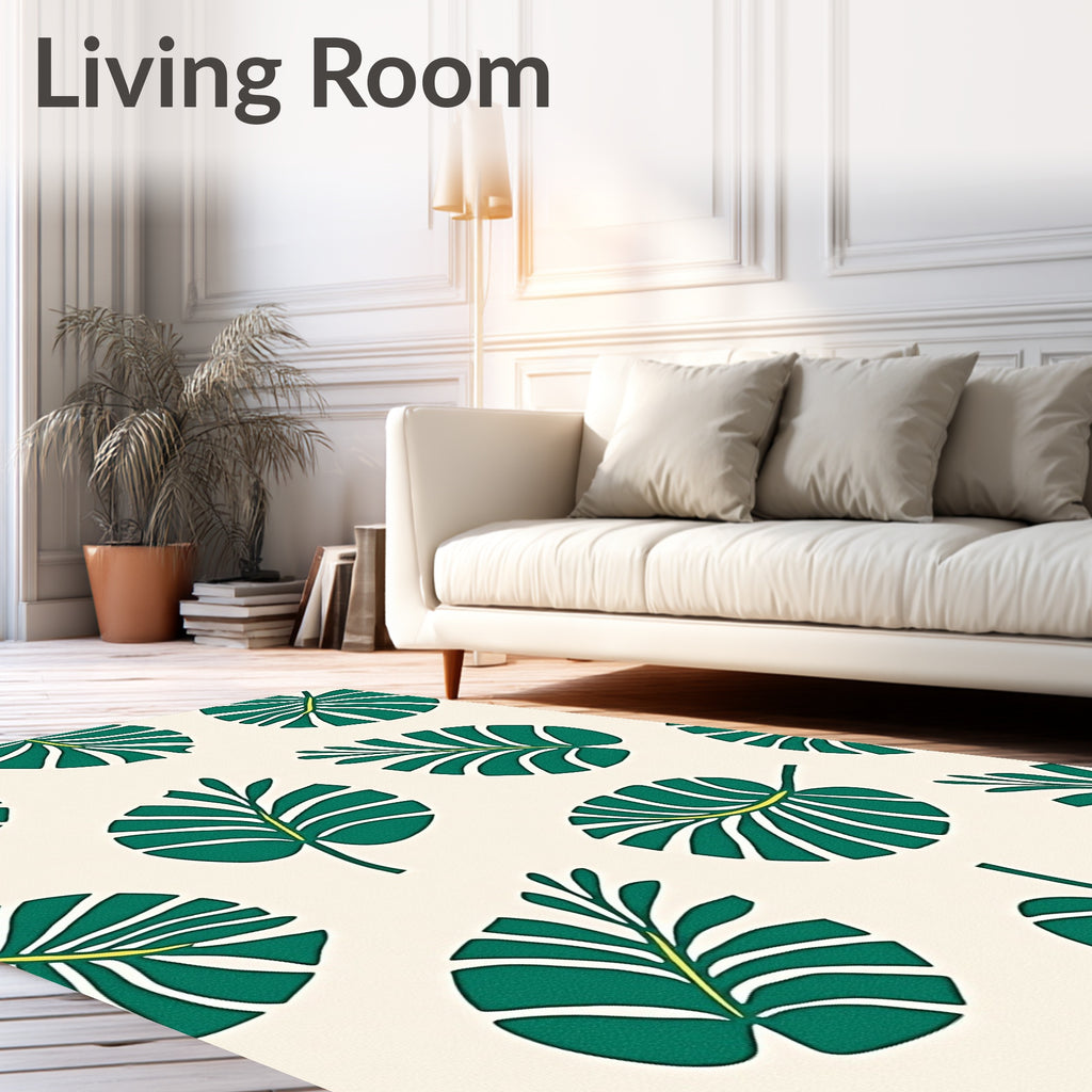 Emerald Green Tropical Monstera Leaves Rug