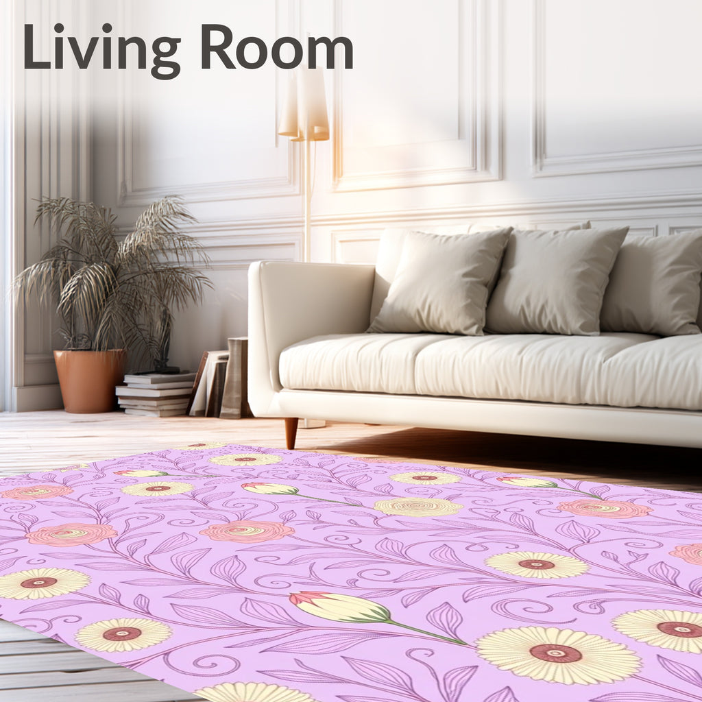 Pastel Lilac Floral Garden Swirls Rug