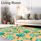 Teal Flowers On Peach Background Rug