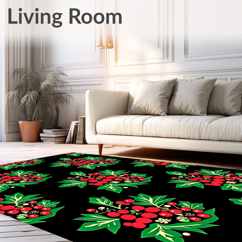 Folk Art Red Berry Green Leaf Rug