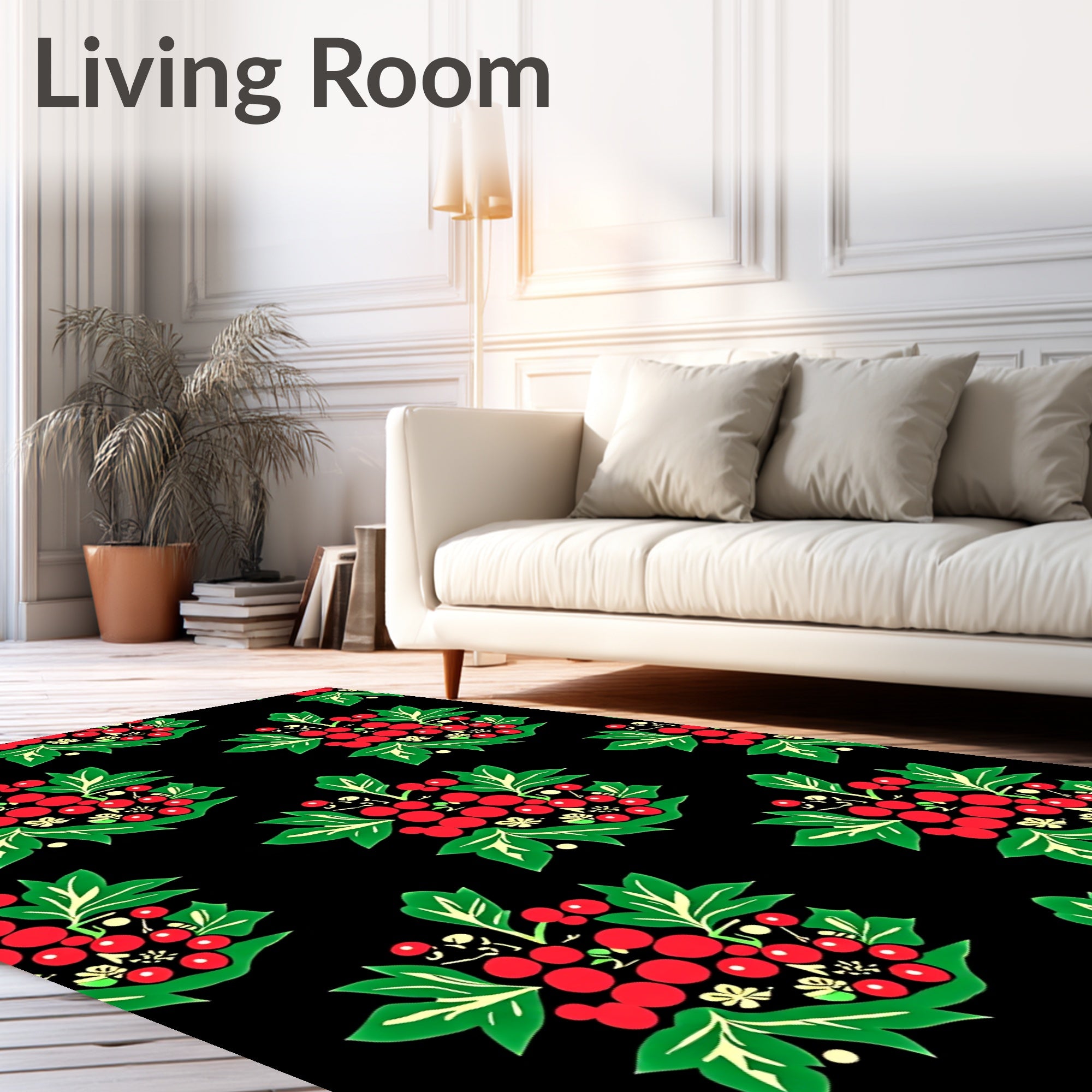 Folk Art Red Berry Green Leaf Rug