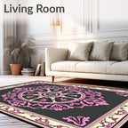 Ornate Pink Floral Medallion Charcoal Rug