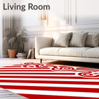 Bold Red Striped Swirl Rug