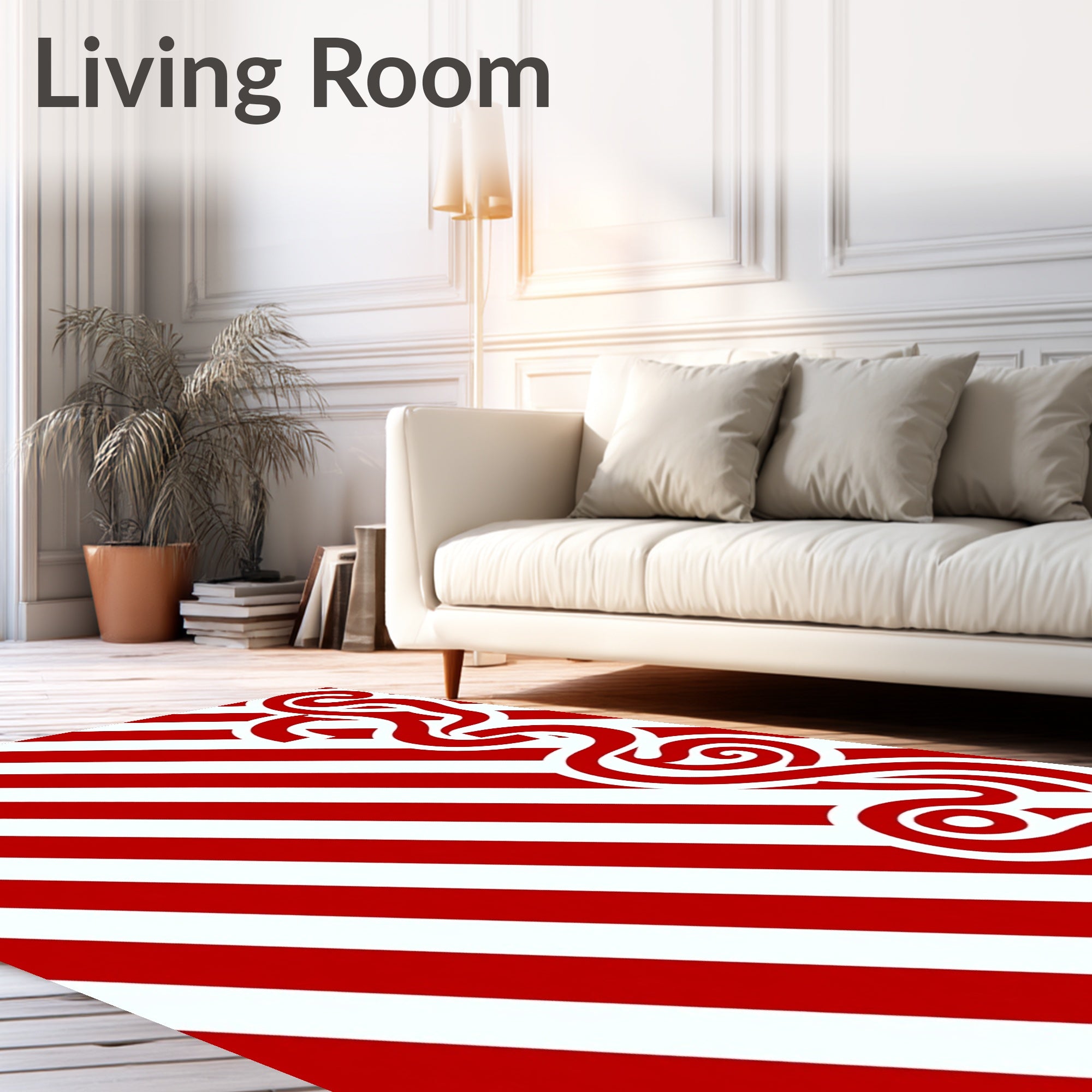 Bold Red Striped Swirl Rug