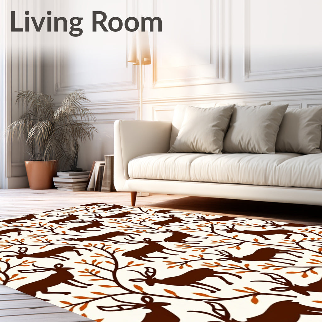 Rustic Woodland Deer And Branches Rug