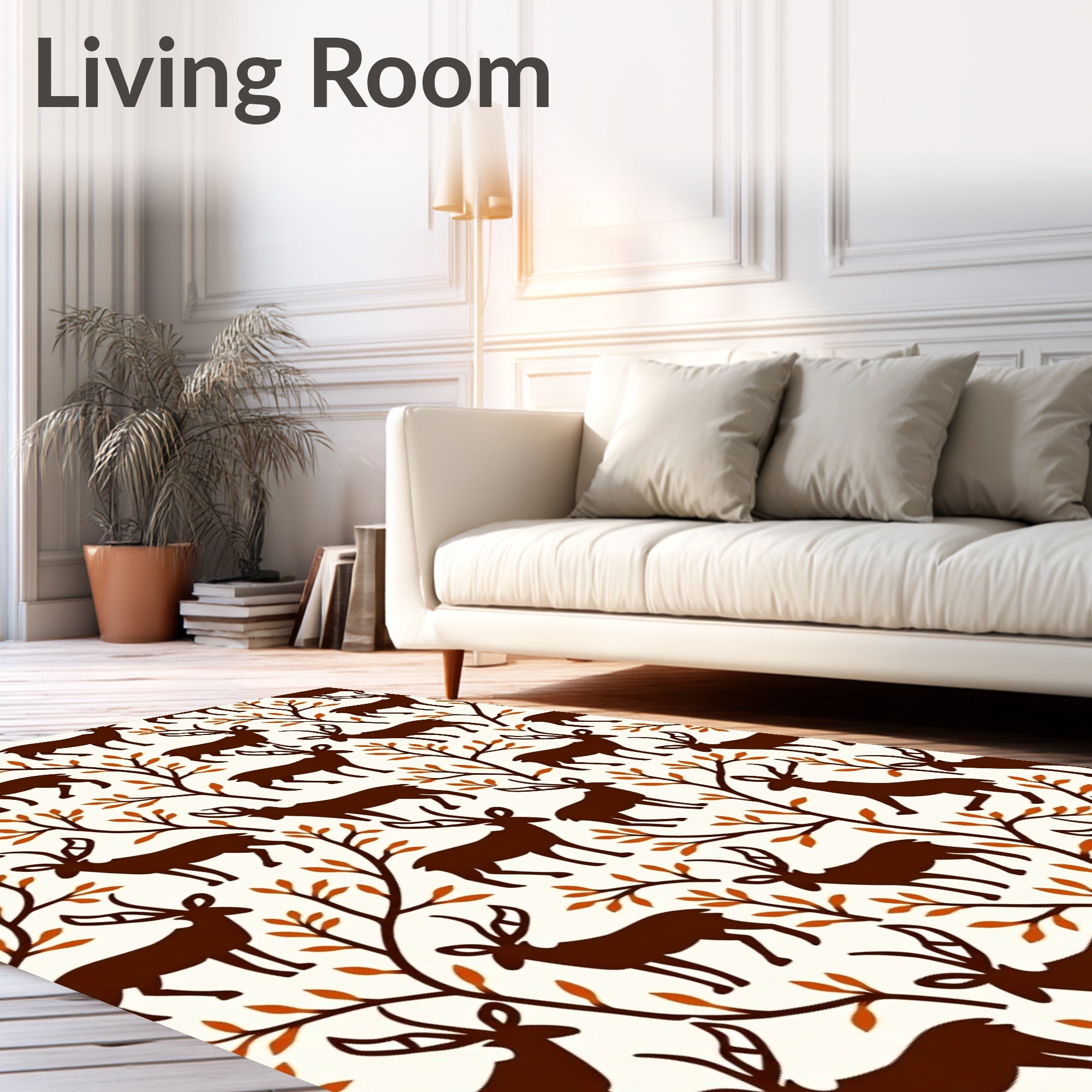 Rustic Woodland Deer And Branches Rug