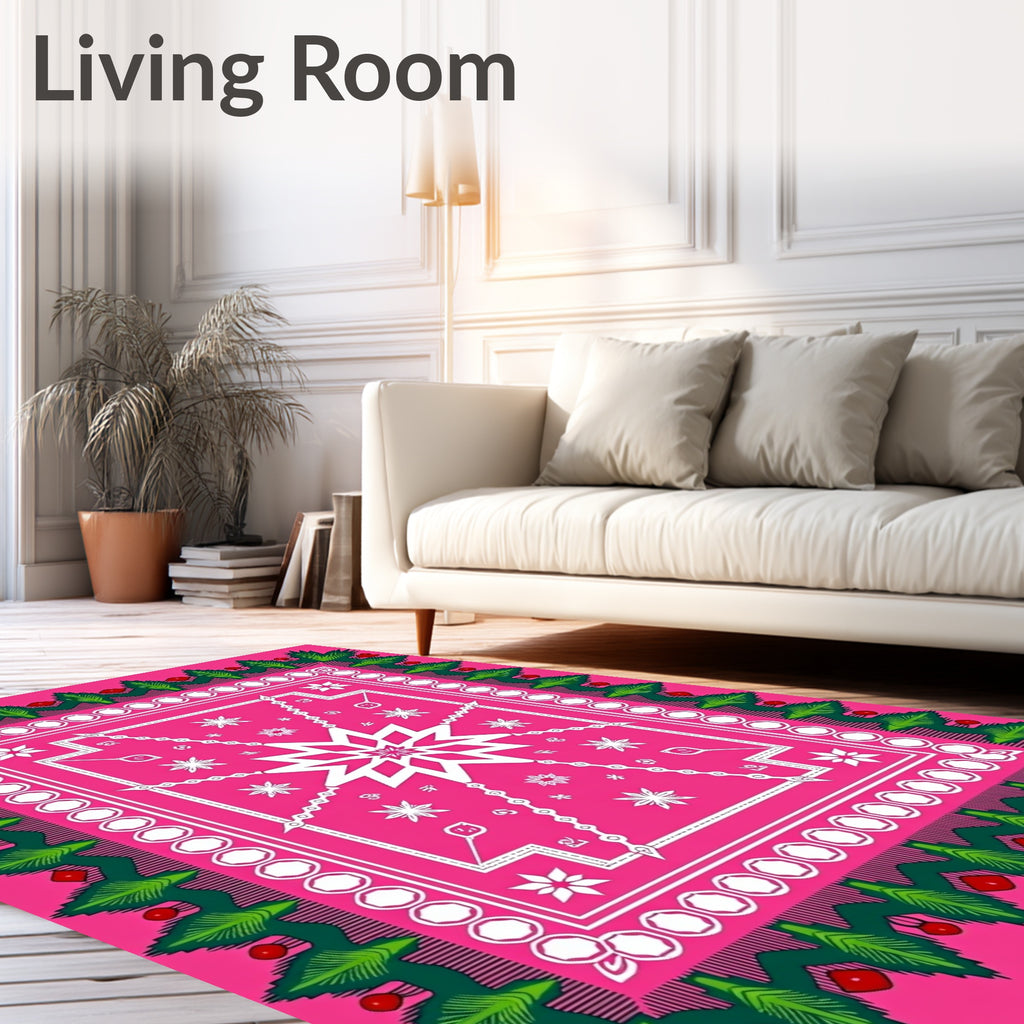 Hot Pink White Starburst Geometric Rug