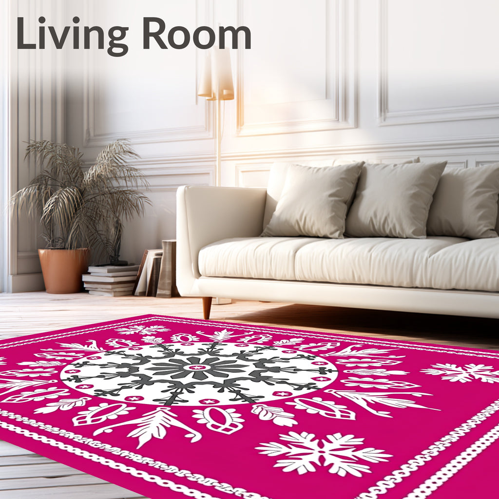 Fuchsia Snowflake Medallion Floral Border Rug