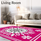 Fuchsia Snowflake Medallion Floral Border Rug
