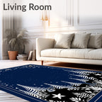 Deep Blue Woodland Snowy Starry Night Rug