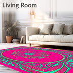 Vibrant Teal Floral Frame Rug